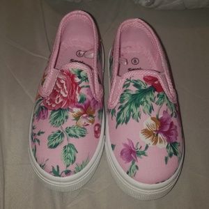 Pink flower slip ons
